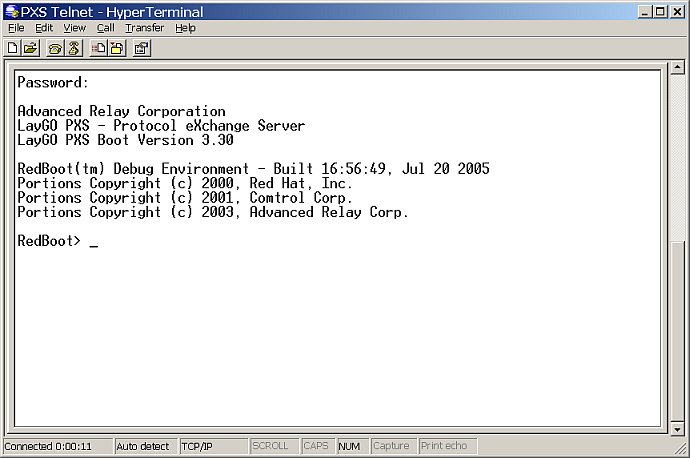 RedBoot Telnet Prompt